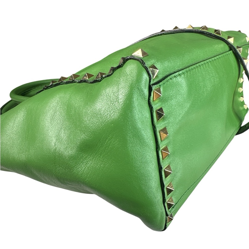 Valentino Green Studded Leather Tote Handbag - Picture 3 of 9